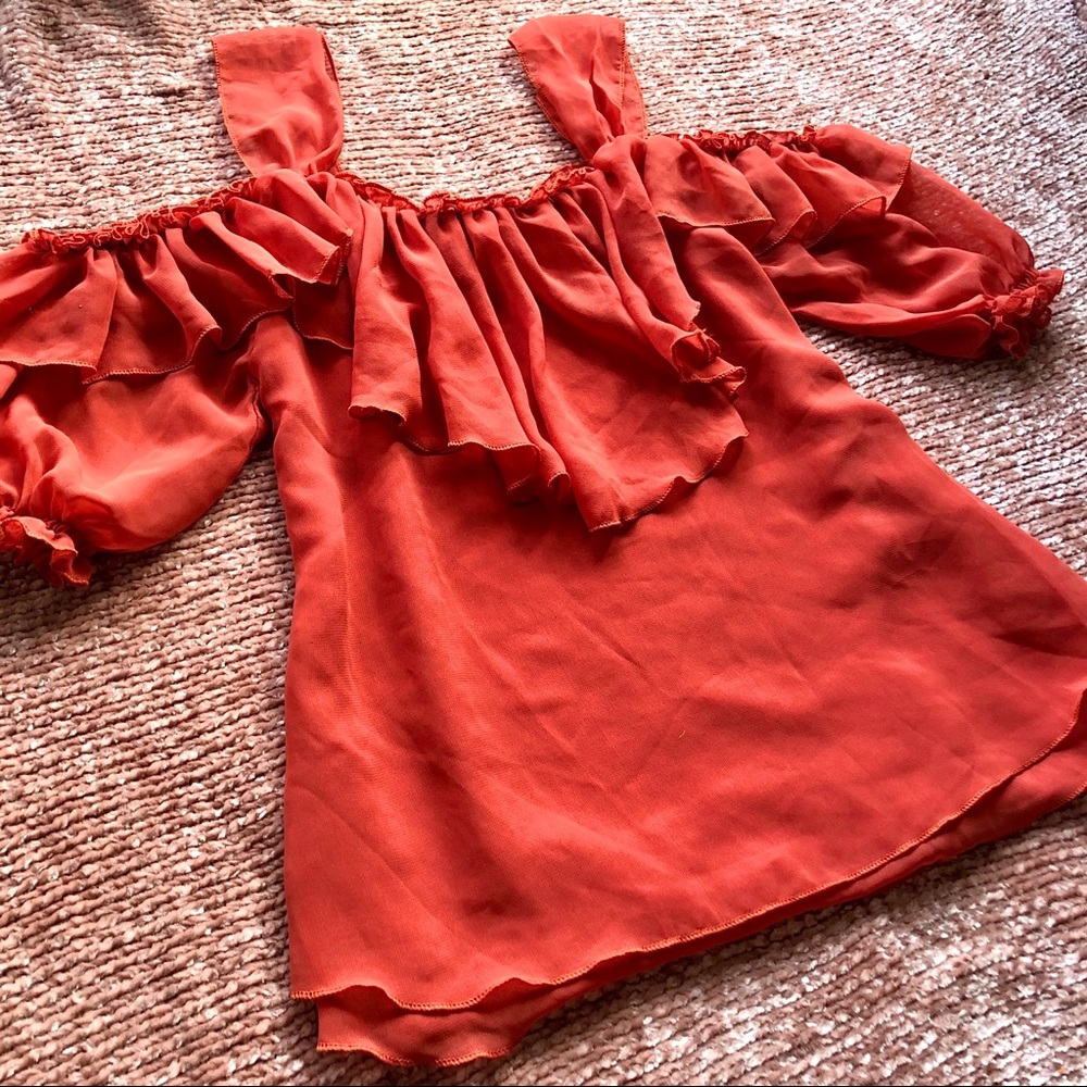 Red Coral Off-The-Shoulder Ruffle Top